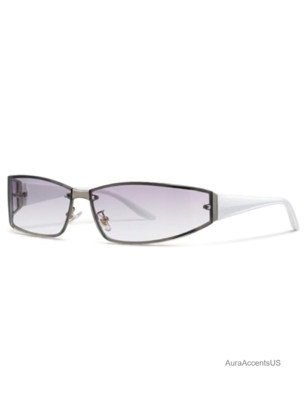 Rimless Y2K Wrap Around Sunglasses UV400 Rectangular Frame